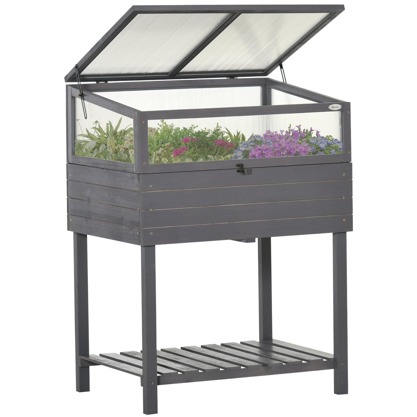 2-Tier Raised Garden Bed with Cold Frame, Grow Grids, Shelf for Herbs, Grey Cold Frame Greenhouses   at Gallery Canada