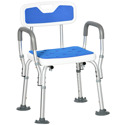 Adjustable Shower Chair with Arms and Back, Bath Chair with Regular Seat, Anti-slip Shower Bench for Seniors and Disabled, Tool-Free Assembly, 299lbs