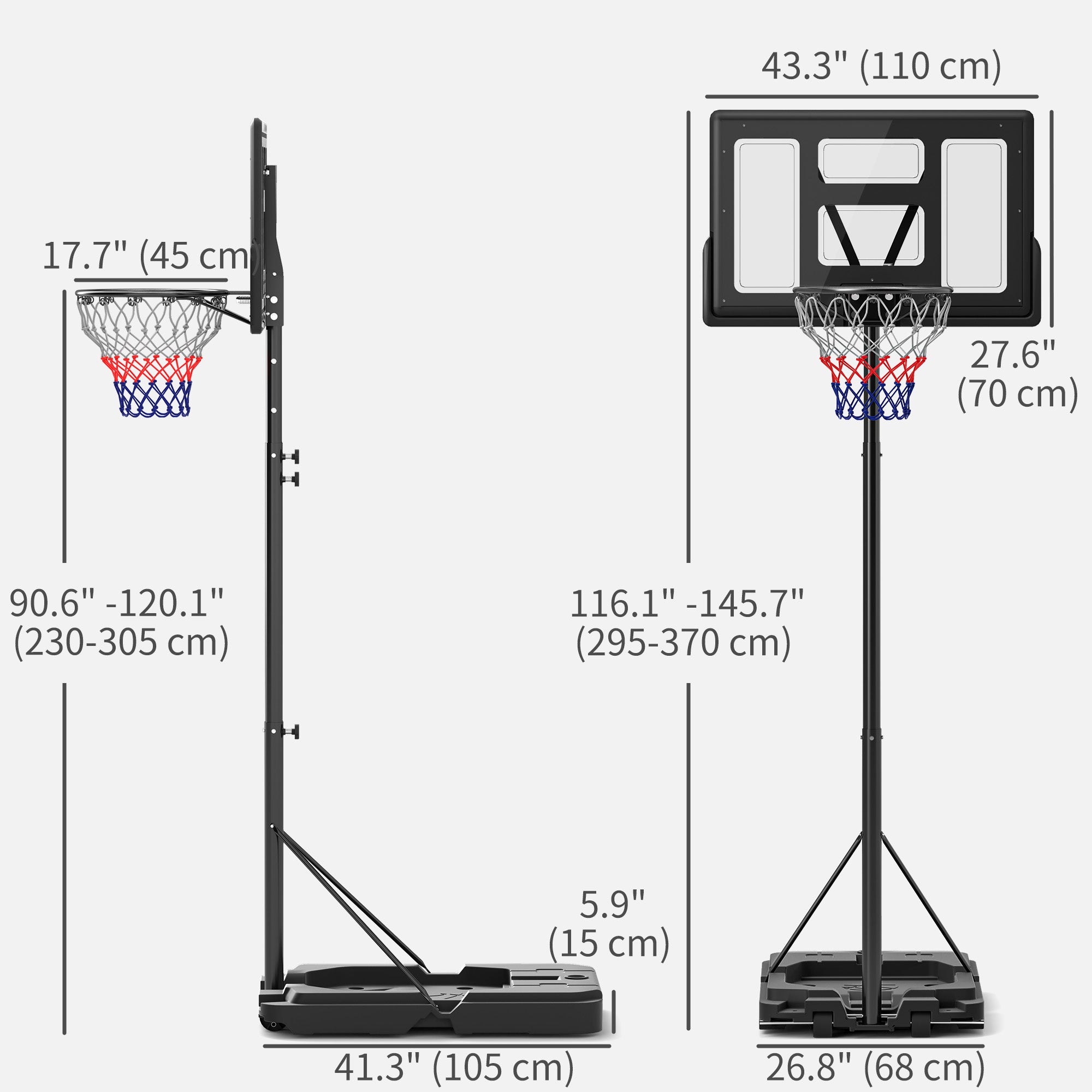 Basketball Hoop Outdoor, 7.5-10ft Portable Basketball Goal with Wheels and 43