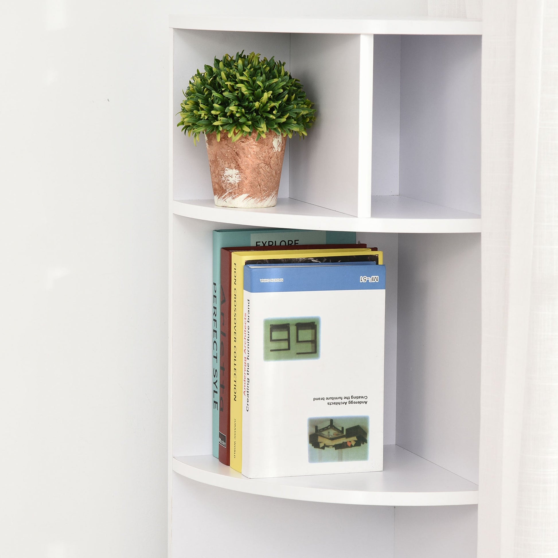 5-Tier Corner Bookcase, Bookshelf, Freestanding Shelf Unit with Storage Compartments and Door Cabinet, White White Bookshelves   at Gallery Canada