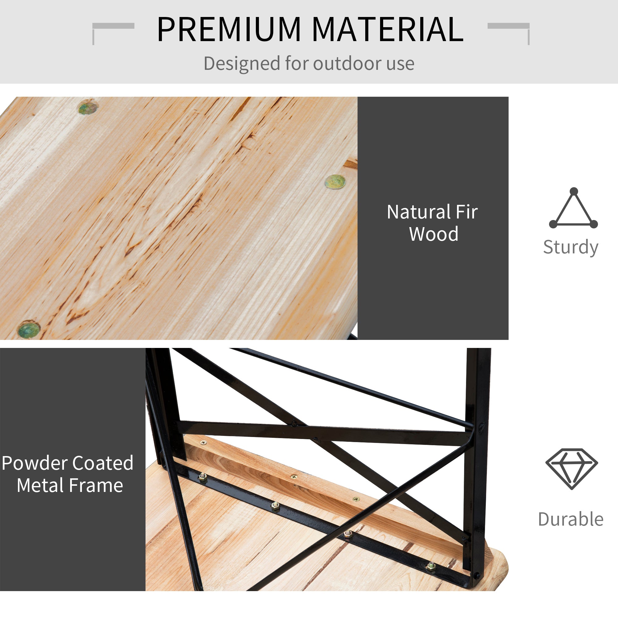3 Pieces Folding Picnic Table Set, Portable Folding Picnic Table Set, 1 Picnic Table and 2 Benches Bistro Sets at Gallery Canada