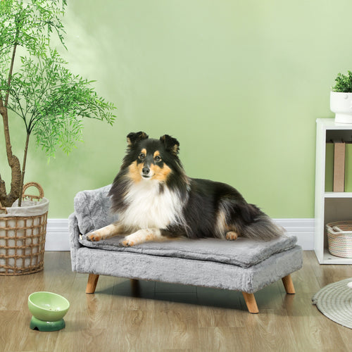 Dog Sofa Bed for Medium Dogs Cats with Cushion, Pillow, Removable and Washable Cover, Non-slip Foot Pads, Light Grey