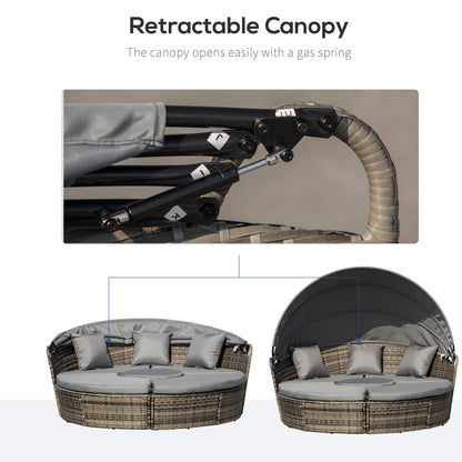 PE Rattan Wicker Outdoor Daybed with Retractable Canopy, Cushions, Grey Daybeds   at Gallery Canada