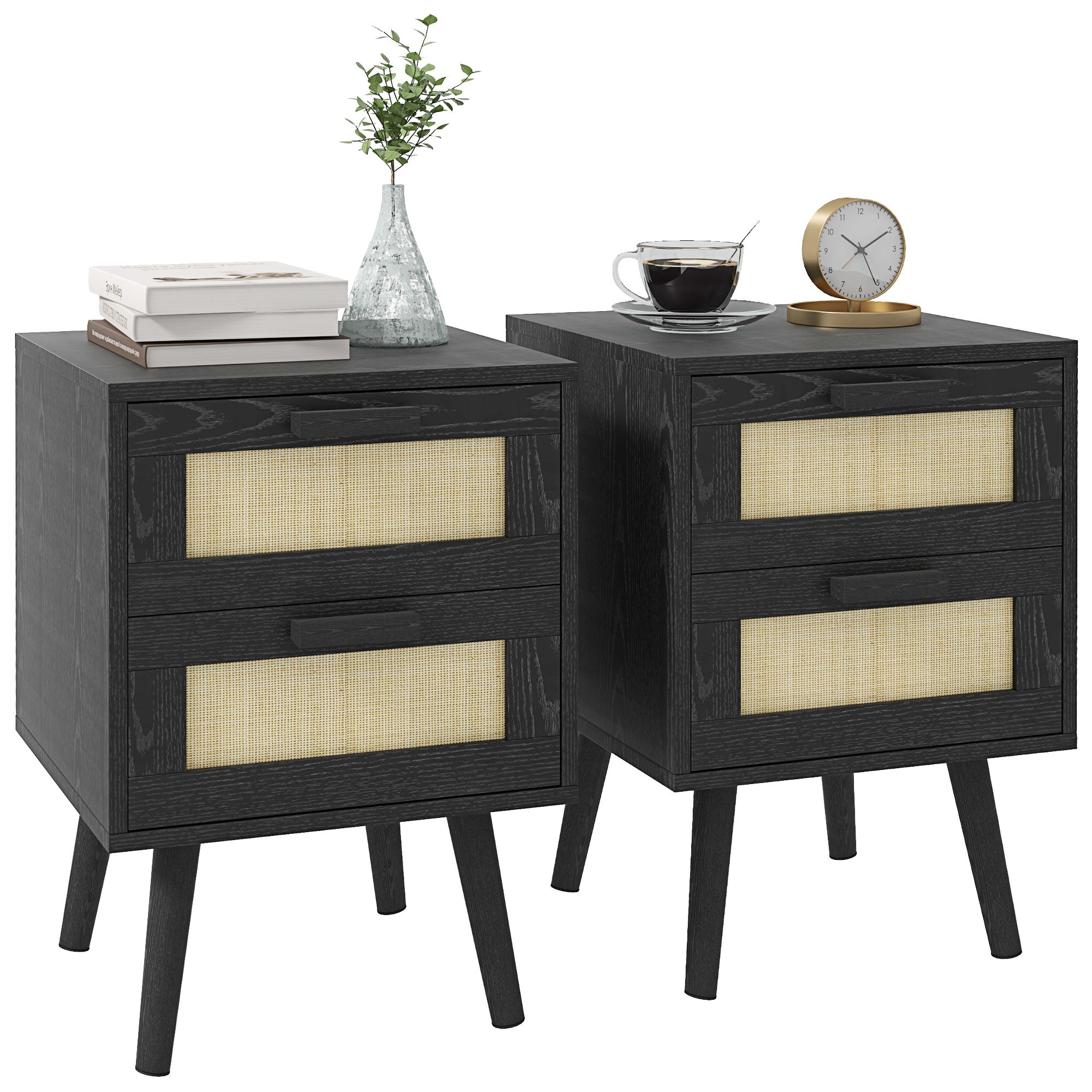 Soho Nightstands Set of 2, Bedside Tables with 2 Drawers for Living Room, Bedroom, Black Bedside Tables   at Gallery Canada