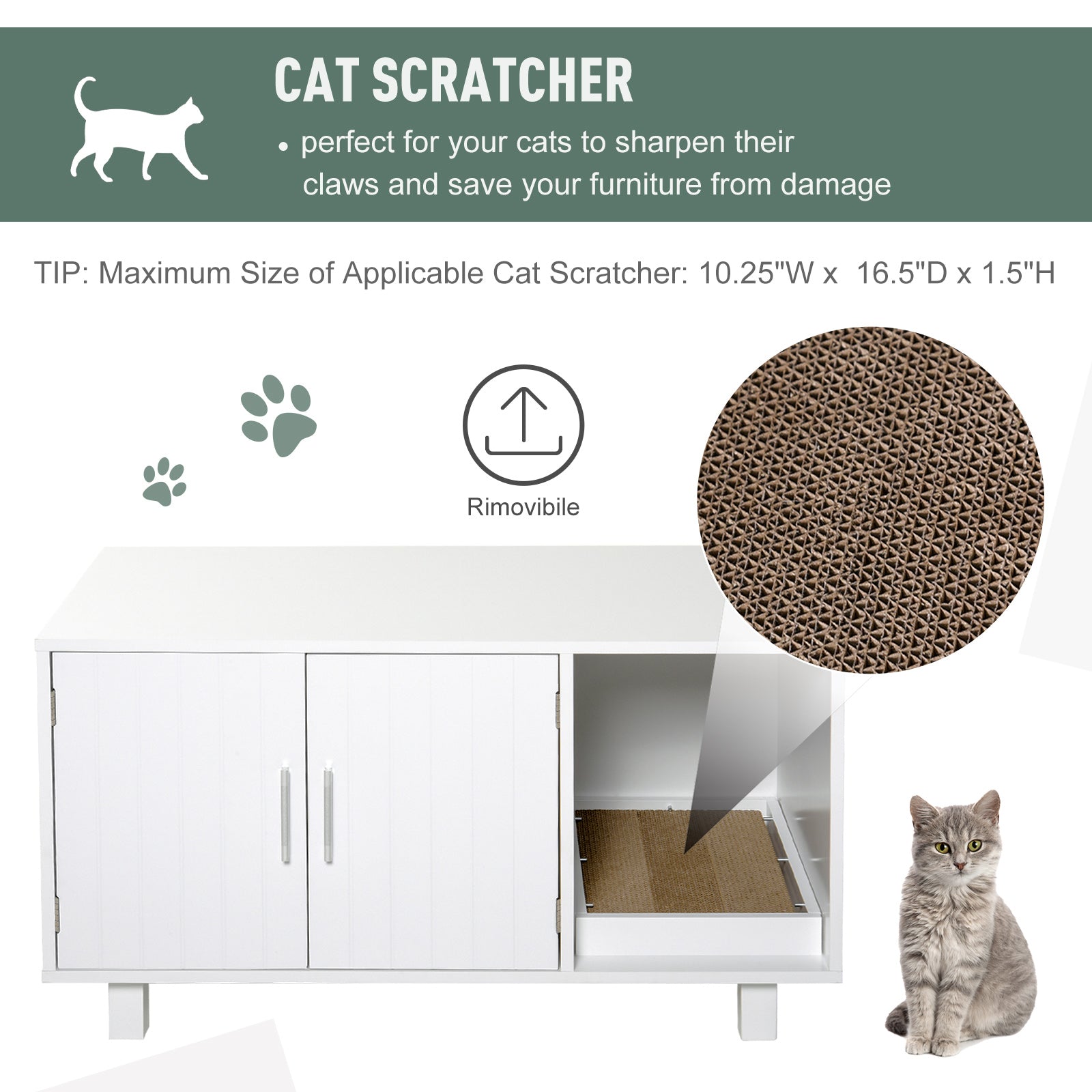 Wooden Cat Washroom Pet Litter Box Enclosure Kitten House Nightstand End Table with Scratcher Magnetic Doors White Cat Litter Box Enclosures   at Gallery Canada