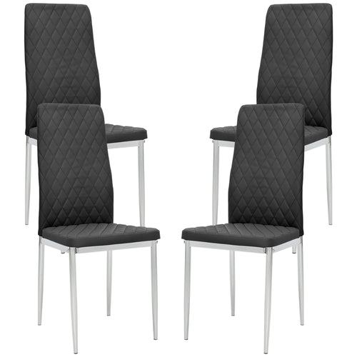 Kitchen Chairs Set of 4, Dining Chairs w/ Faux Leather Upholstery and Steel Legs for Living Room, Dining Room, Black