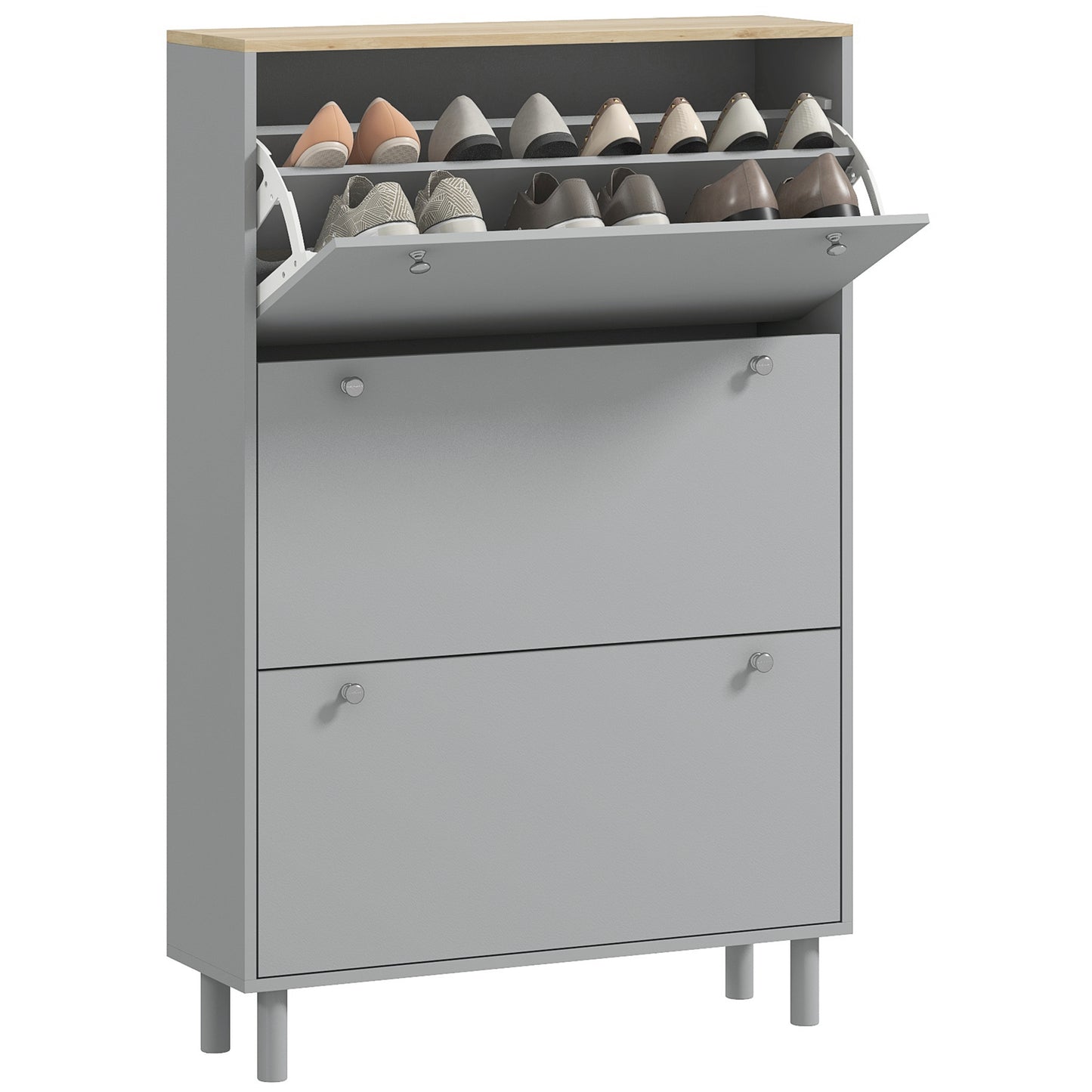 Shoe Storage with 3 Flip Drawers and Adjustable Shelves, Entryway Shoe Storage Cabinet for 24 Pairs of Shoes, Grey Shoe Storage Cabinets & Racks   at Gallery Canada