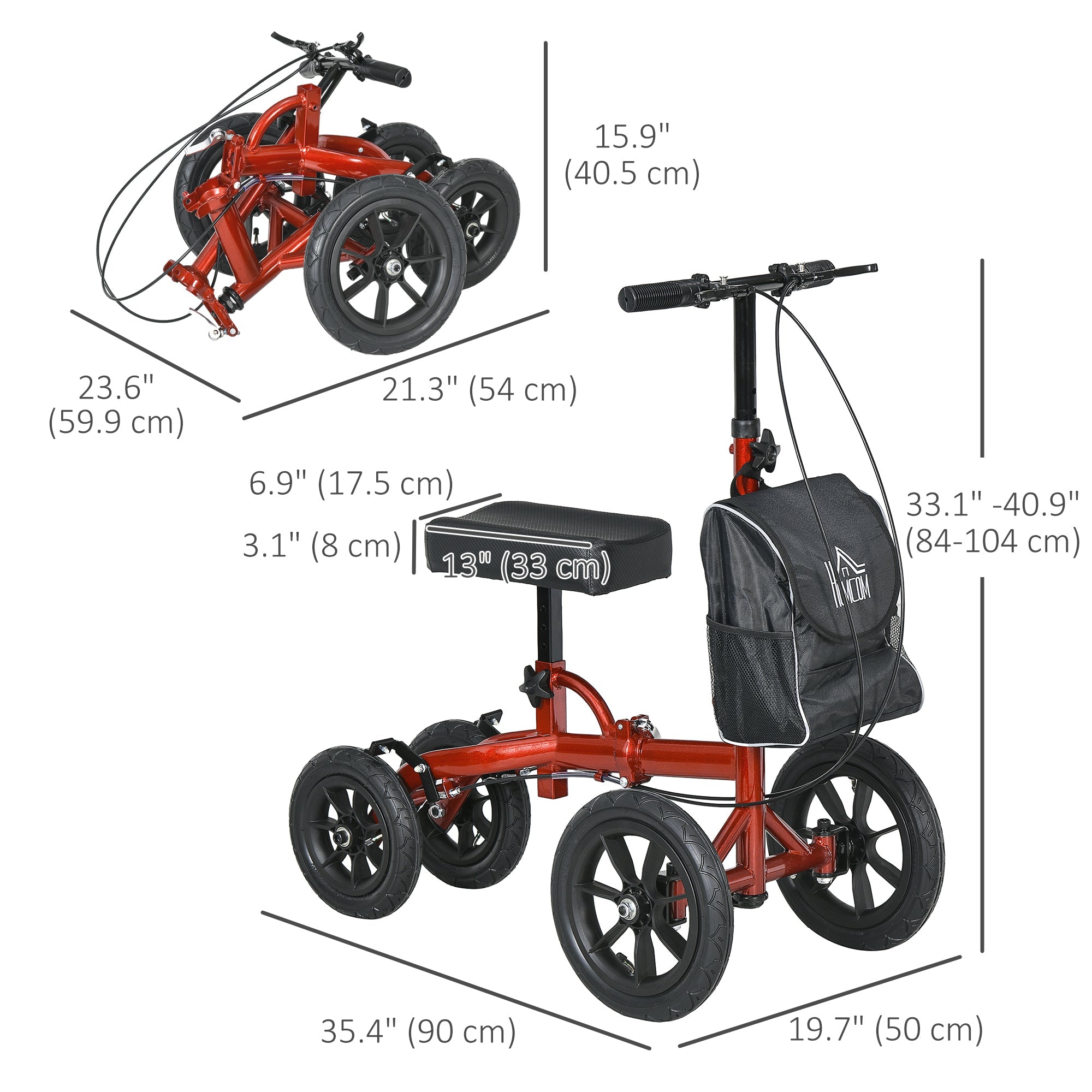 Adjustable Steerable Knee Walker, Foldable Knee Scooter with Rubber Wheels, Dual Brake, Crutch Alternative, Red Knee Walker & Wheelchair Ramps   at Gallery Canada