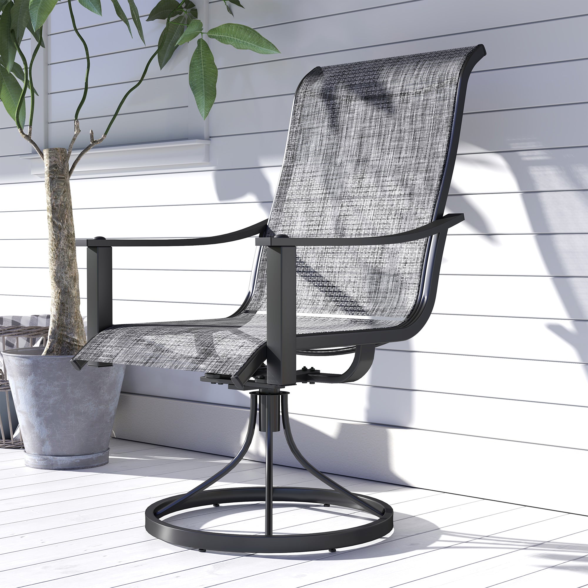 2 Pieces Rocking Swivel Patio Chairs, Mesh Outdoor Swivel Dining Chairs with High Back and Curved Armrests, Mixed Grey Bistro Sets at Gallery Canada