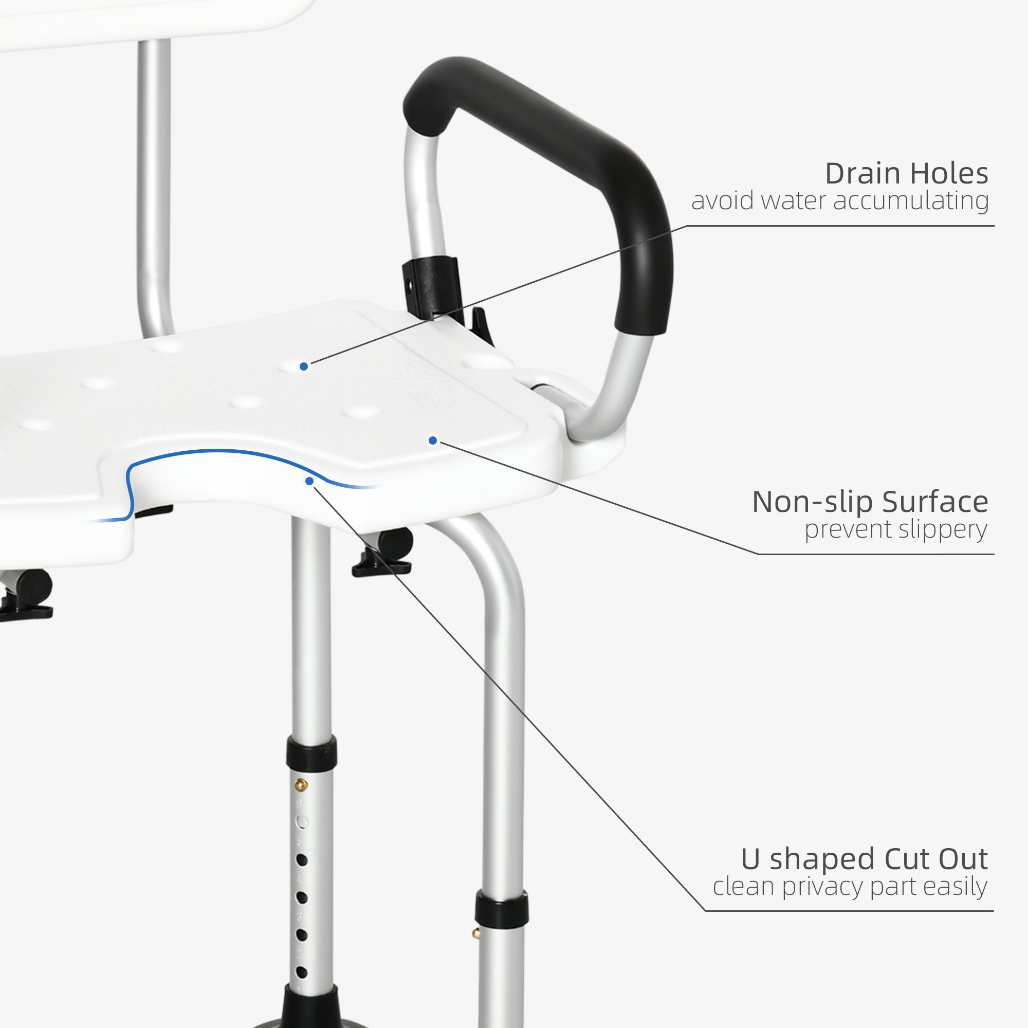 Shower Chair with Arms and Back, Bath Seat with Adjustable Height, Anti-slip Shower Bench for Seniors and Disabled, Tool-Free Assembly, 299lbs Bath Chairs   at Gallery Canada