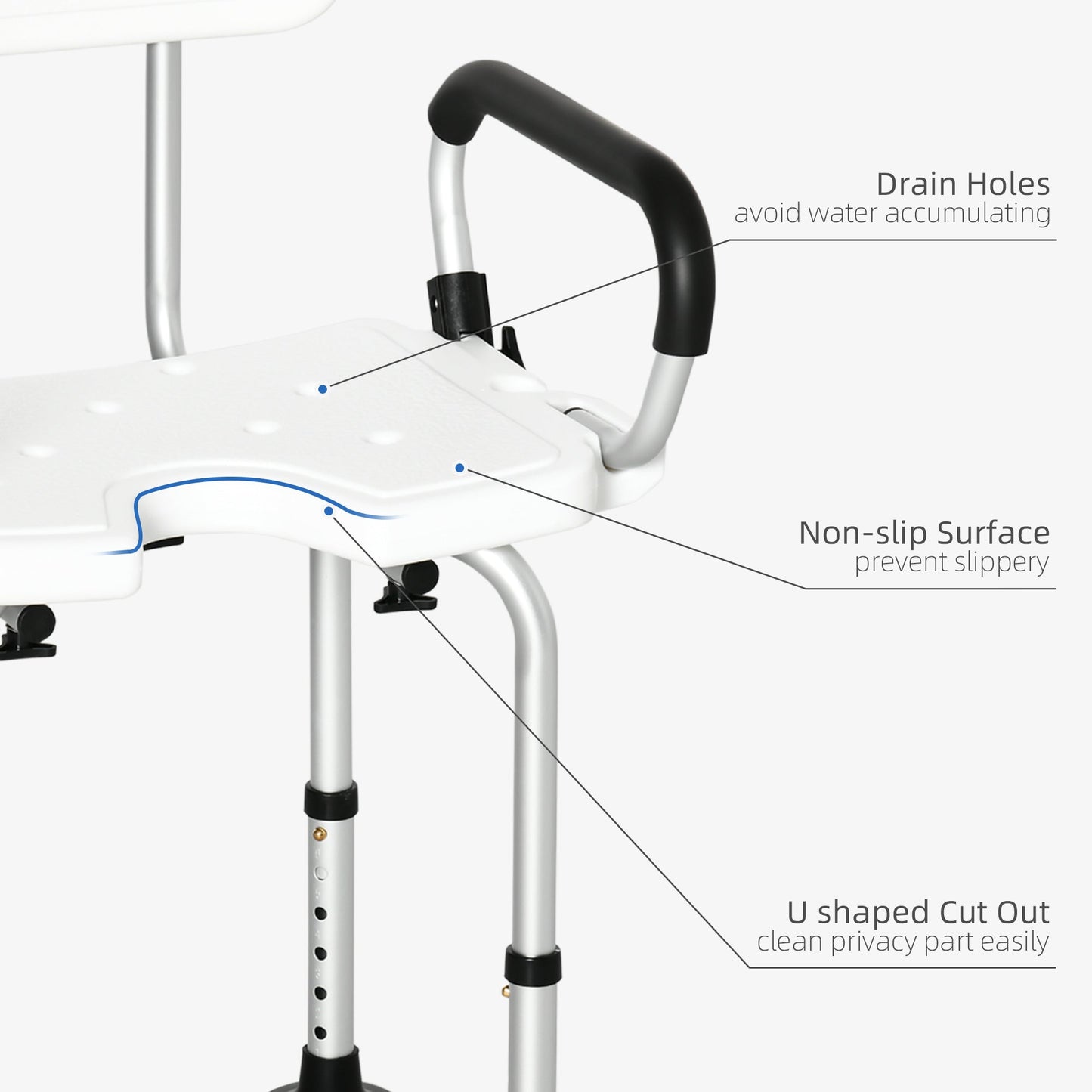 Shower Chair with Arms and Back, Bath Seat with Adjustable Height, Anti-slip Shower Bench for Seniors and Disabled, Tool-Free Assembly, 299lbs - Gallery Canada