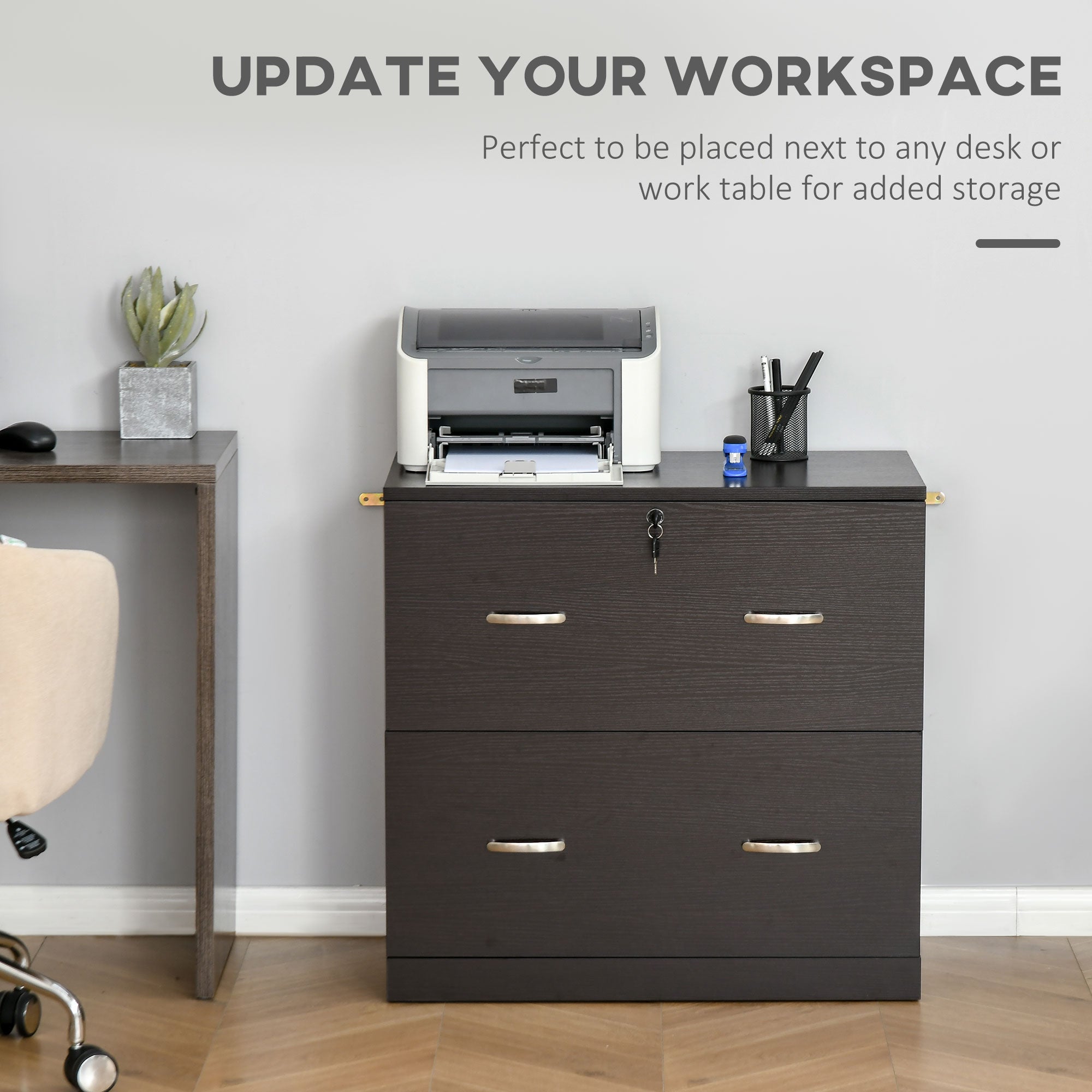 2 Drawer File Cabinet with Lock, Office Filing Cabinet, Hanging Bar for Letter Size, Home Office, Espresso Office Cabinets & Cupboards at Gallery Canada
