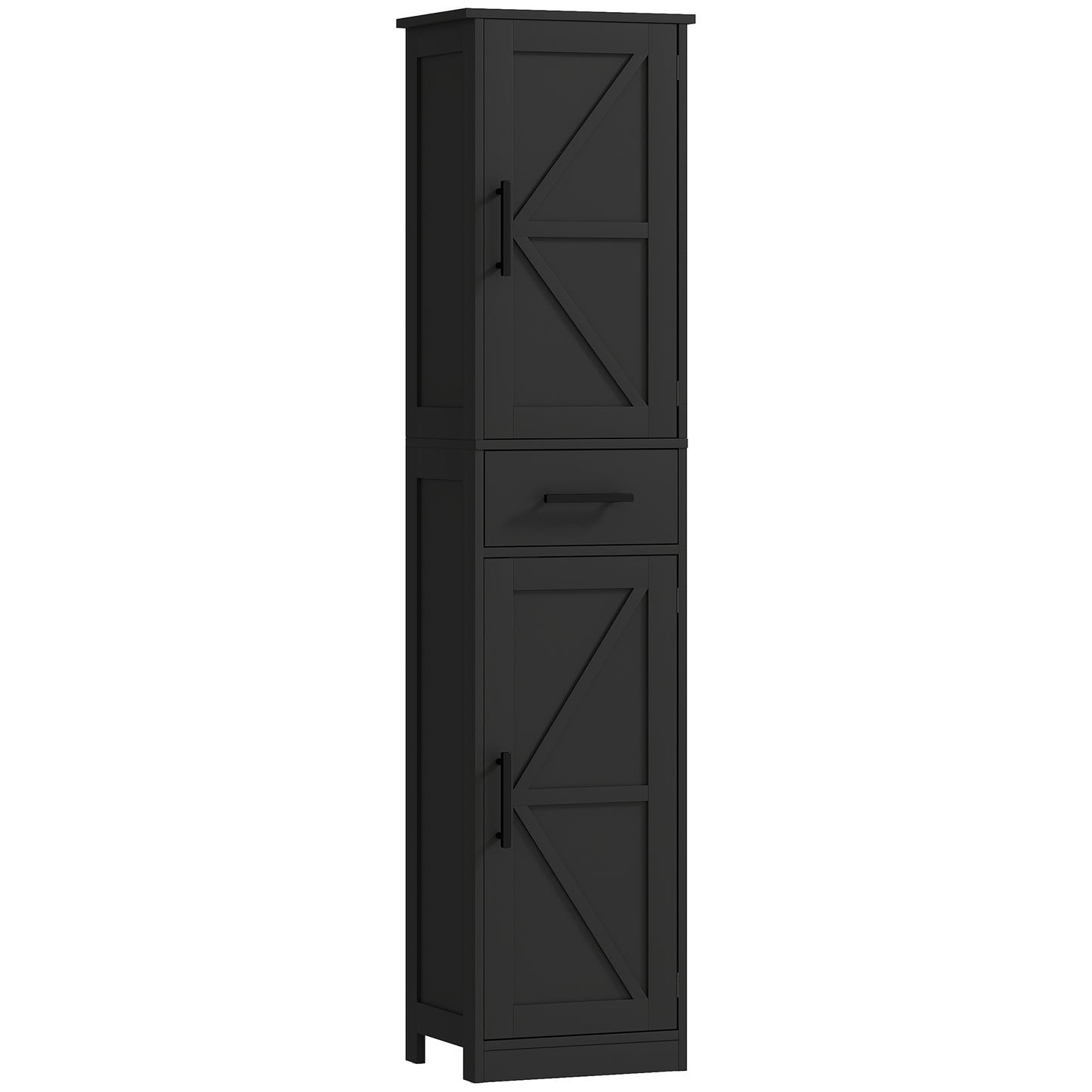 67" Tall Bathroom Cabinet, Narrow Bathroom Storage Cabinet with Drawer, Barn Doors and Adjustable Shelves, Black Bathroom Cabinets at Gallery Canada