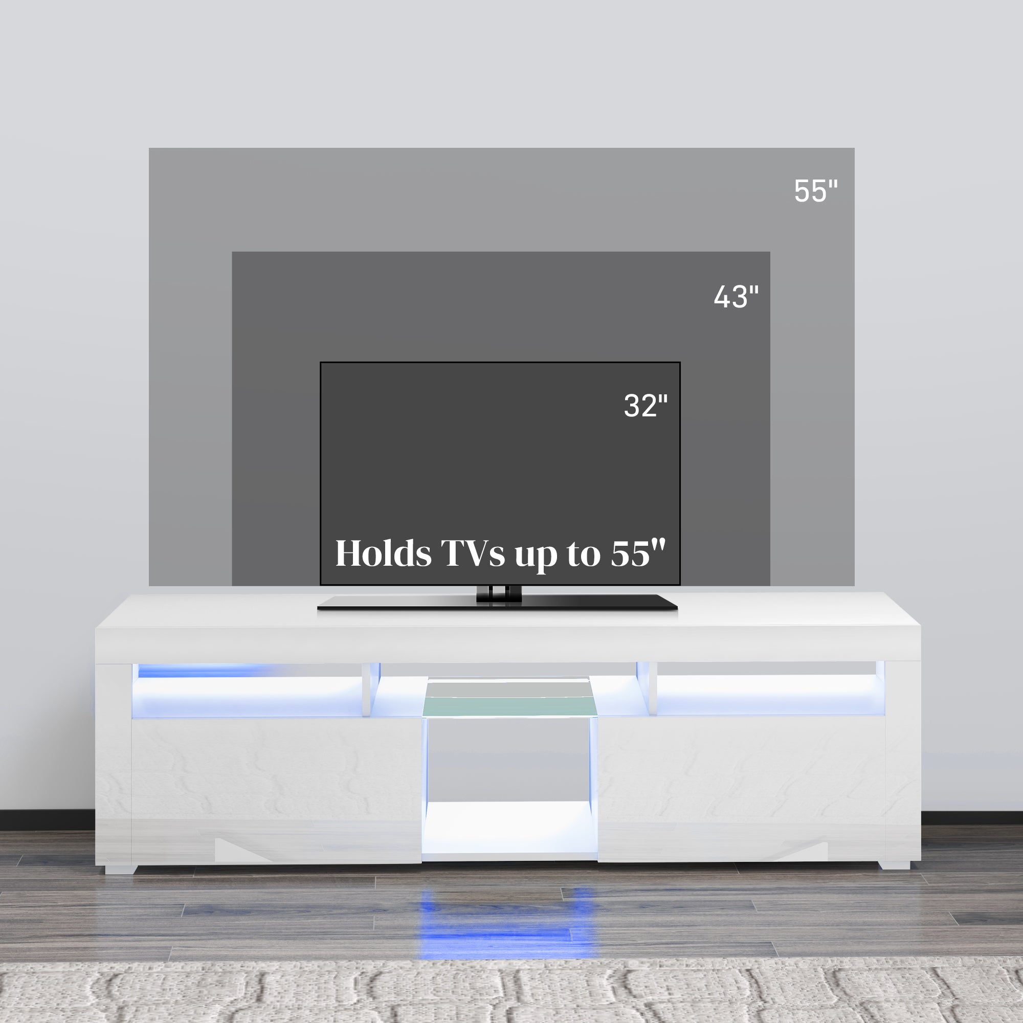 Modern TV Stand with Storage and LED Lights for TVs up to 55