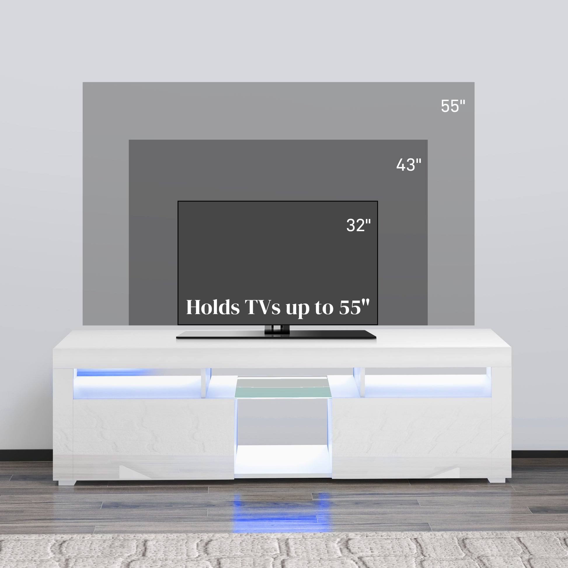 Modern TV Stand with Storage and LED Lights for TVs up to 55", TV Cabinet with Open Compartments, High Gloss White TV Stands   at Gallery Canada