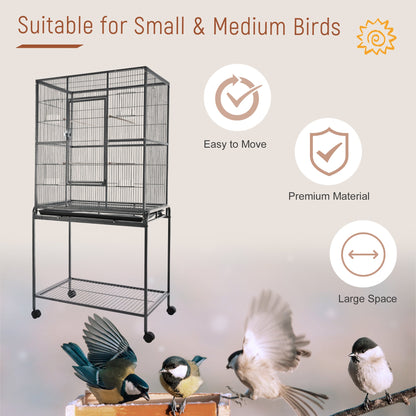 Extra Large 64" Rolling Metal Parrot Cage with Stand, Perch, and Storage, Multi-Colour Bird Cages   at Gallery Canada