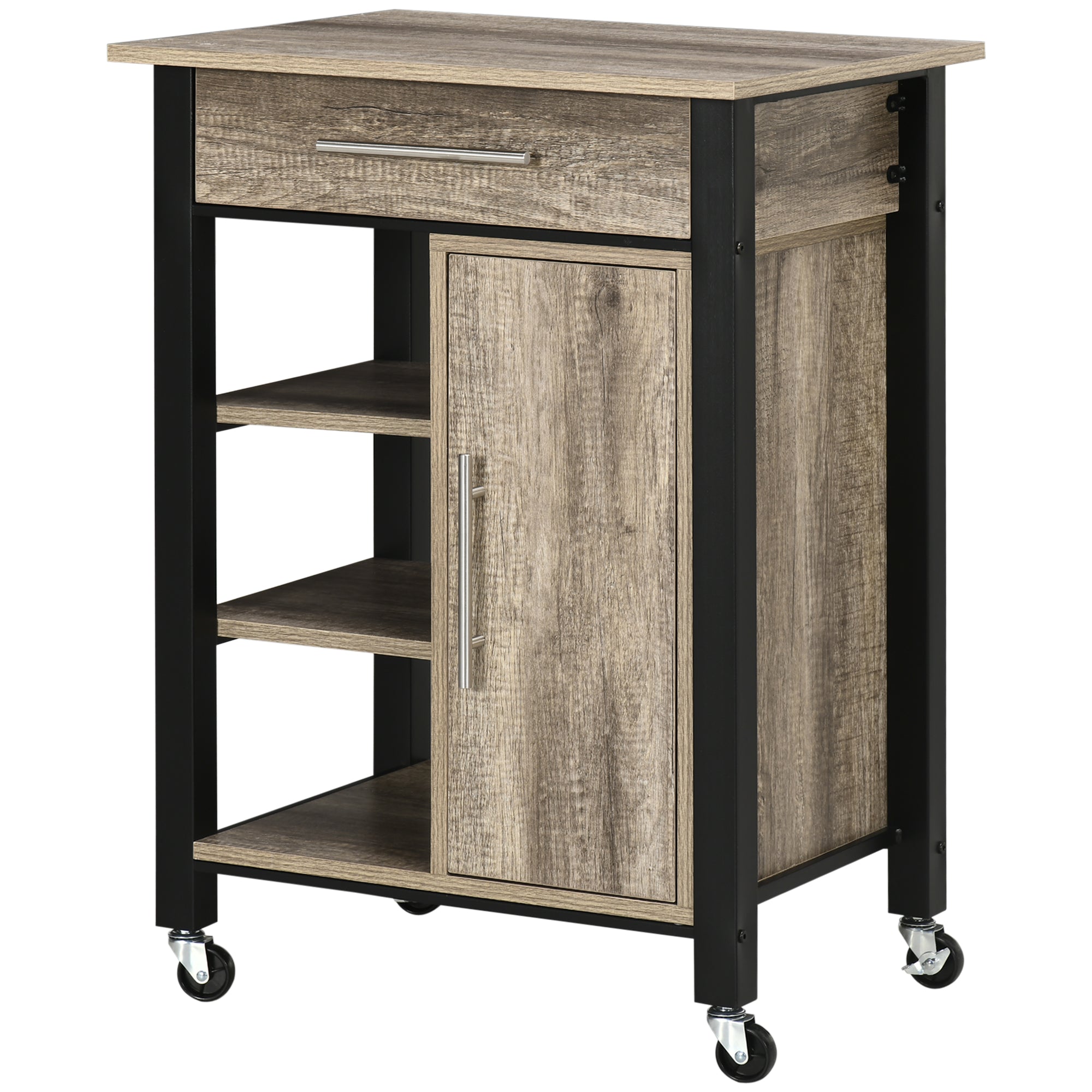 Kitchen Trolley Utility Cart on Wheels with Storage Shelves &; Drawer for Dining Room, Dark Oak Kitchen Islands & Kitchen Carts at Gallery Canada