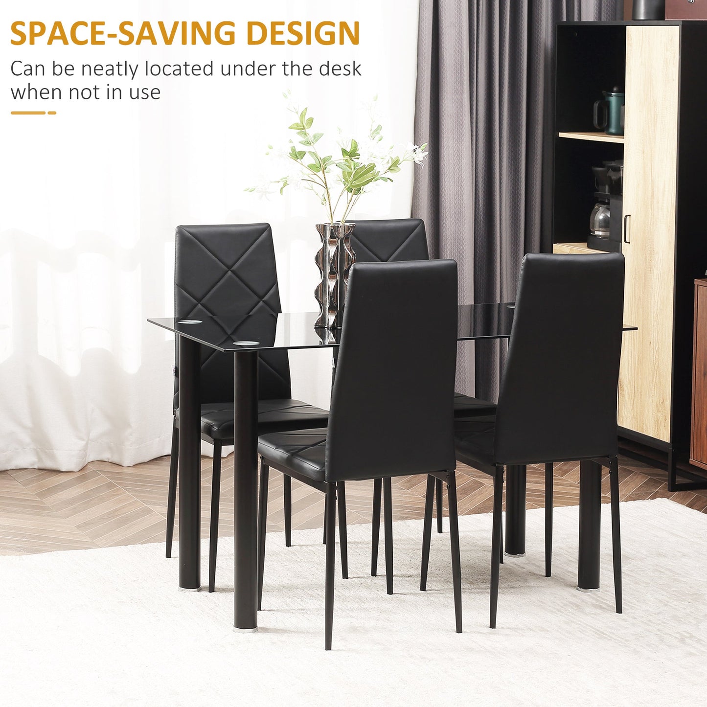 Dining Table and Chairs Set for 4, Modern 5 Pieces Kitchen Table Set with Glass Table, Padded Seat and Steel Frame Bar Sets   at Gallery Canada