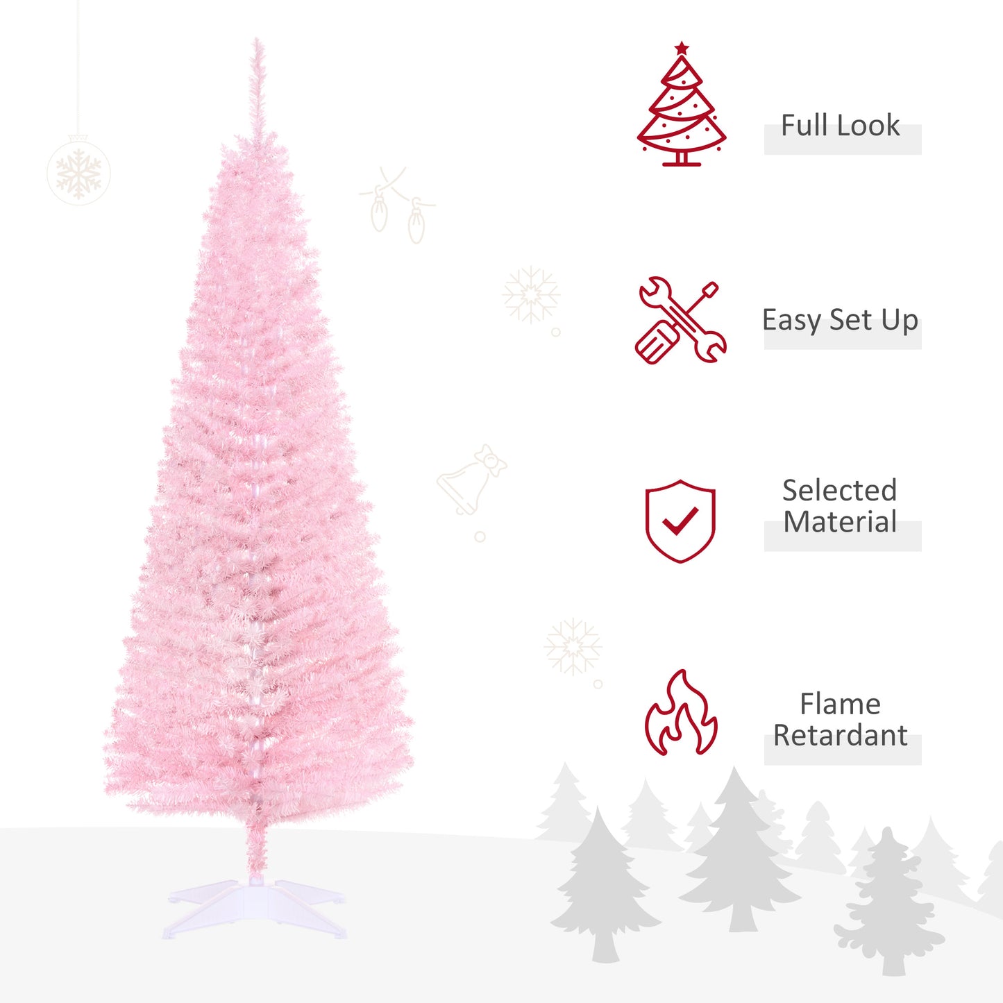 5FT Artificial Christmas Tree, Pencil Christmas Tree with Realistic Branches, Stable Stand, Pink Pencil Christmas Trees   at Gallery Canada