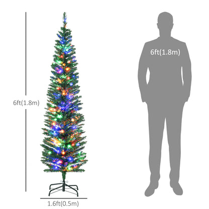 6' Artificial Pencil Christmas Trees Holiday Decoration with Colourful LED Lights, Steel Base, Skinny Shape - Gallery Canada