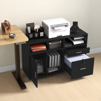 Mobile Printer Stand with Charging Station and USB Ports, Locking Filing Cabinet for A4 and Letter Size, Black Office Cabinets & Cupboards at Gallery Canada