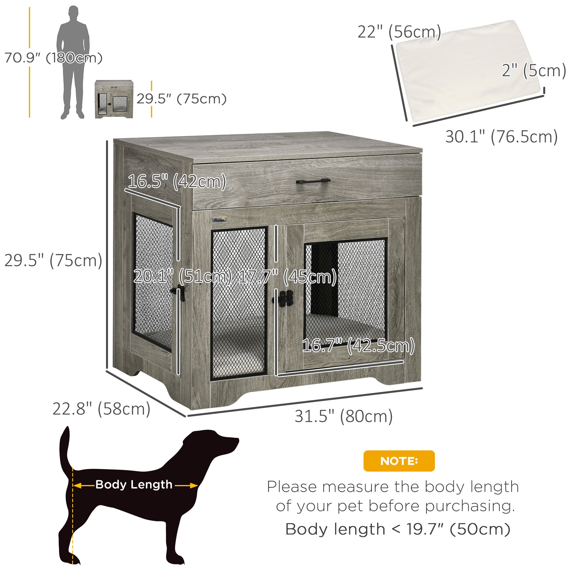 Dog Crate Furniture with Cushion, 2 Doors, Storage, Dog Kennel End Table for Small Medium Dogs, Grey Houses, Kennels & Pens at Gallery Canada