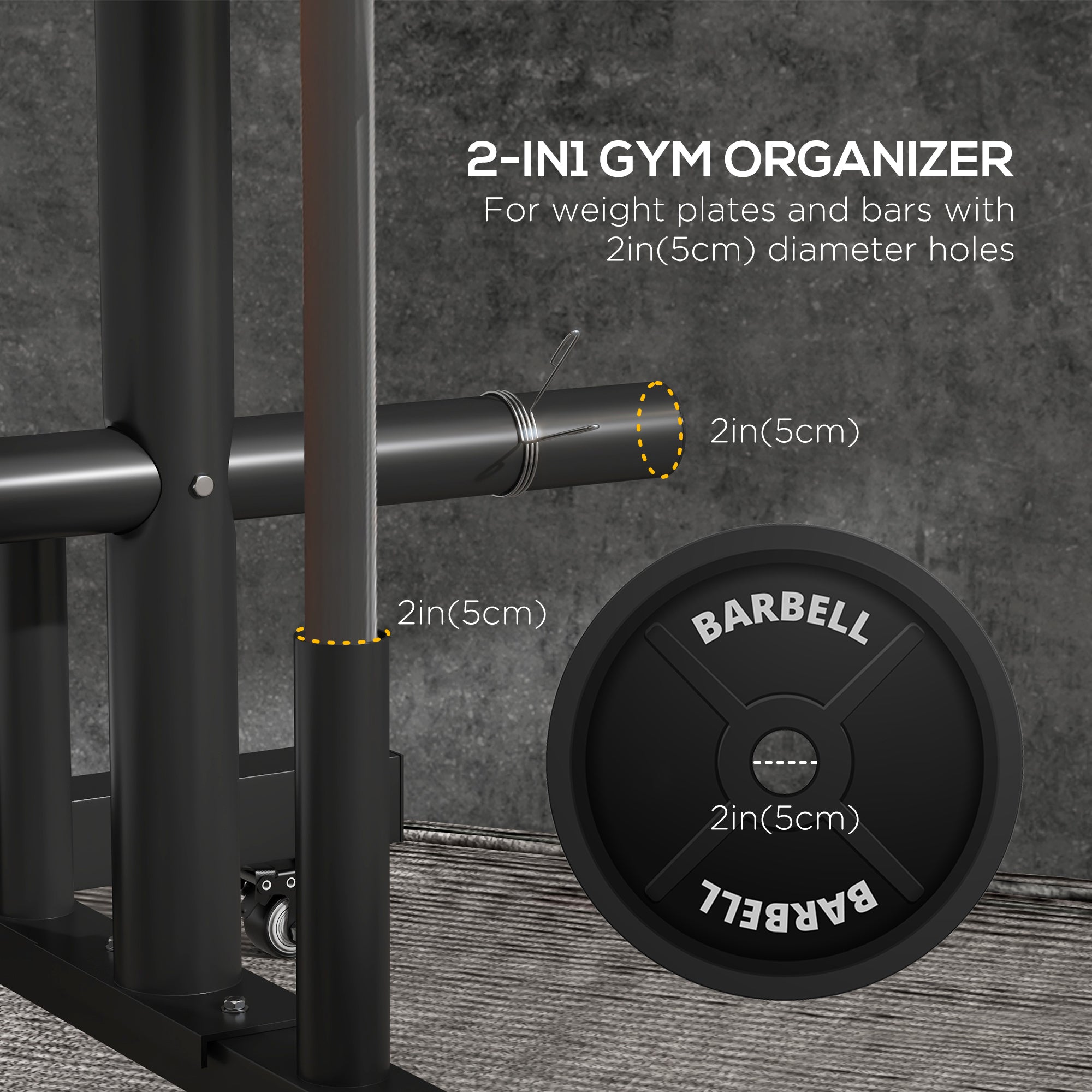 Weight Plate Rack, Bumper Plate Rack Holder for 2 inch Plates and Bars, with 4 Transport Wheels and 6 Fasten Clamps, 440 lbs Capacity More-Strength Training Equipment at Gallery Canada