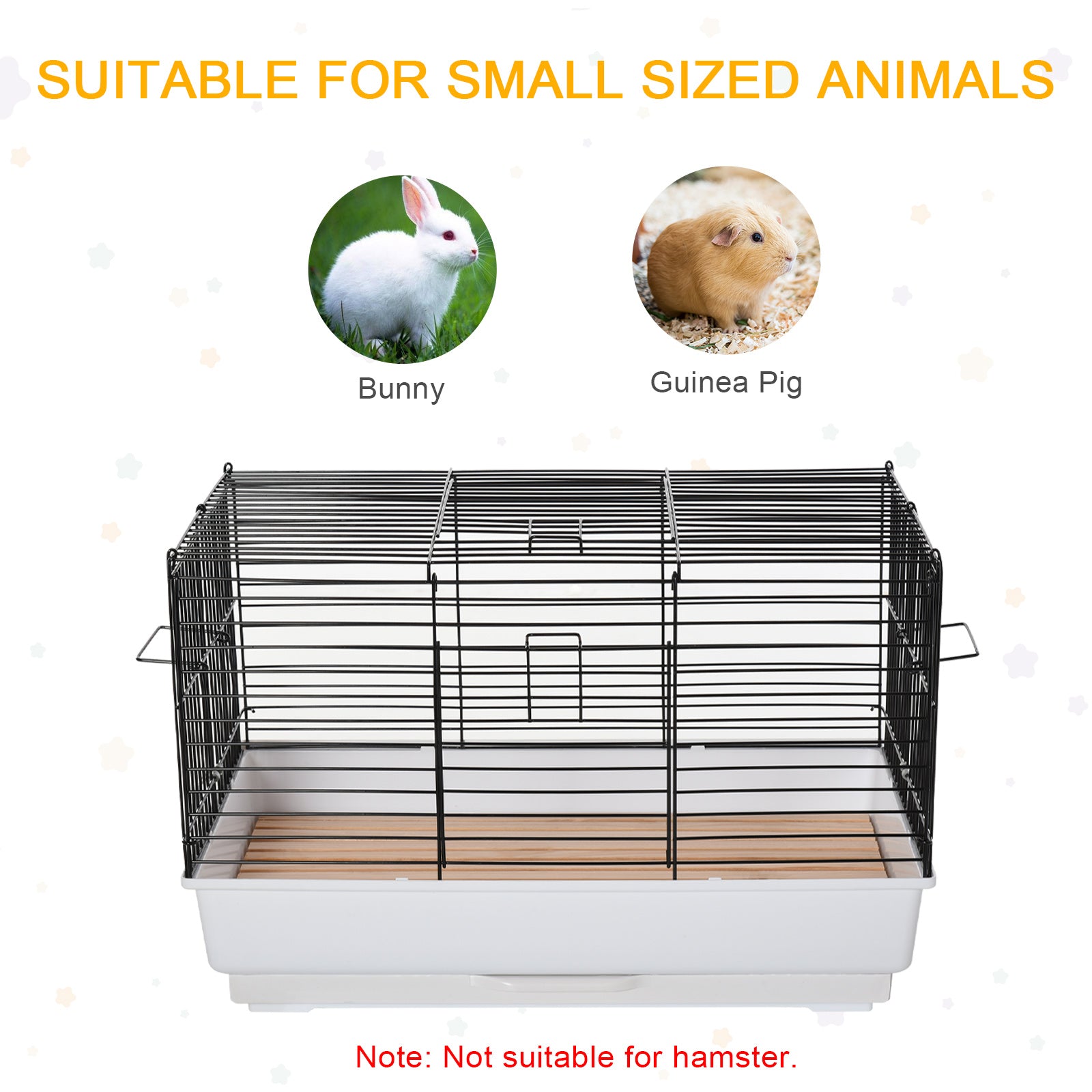 Small Animal Cage, Bunny Cage, Pet Pen with Sliding-out Trays, Bottom Wood Board, Doors, for Guinea Pigs, 24