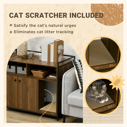 Hidden Cat Litter Box Enclosure with Shelves & Scratching Pad, Brown Cat Litter Box Enclosures   at Gallery Canada