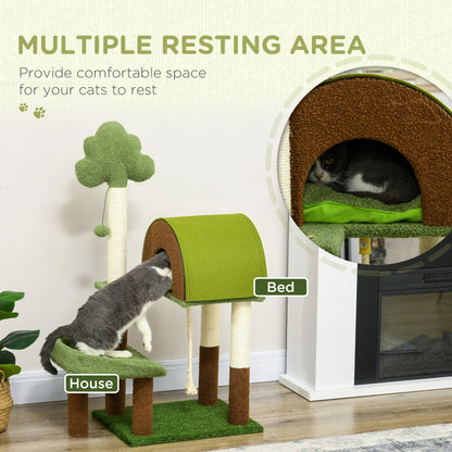 42" Cat Tree with Scratching Posts, Cat Tower for Indoor Cats with Bed, House, Toy, Forest Themed, Green Cat Towers   at Gallery Canada