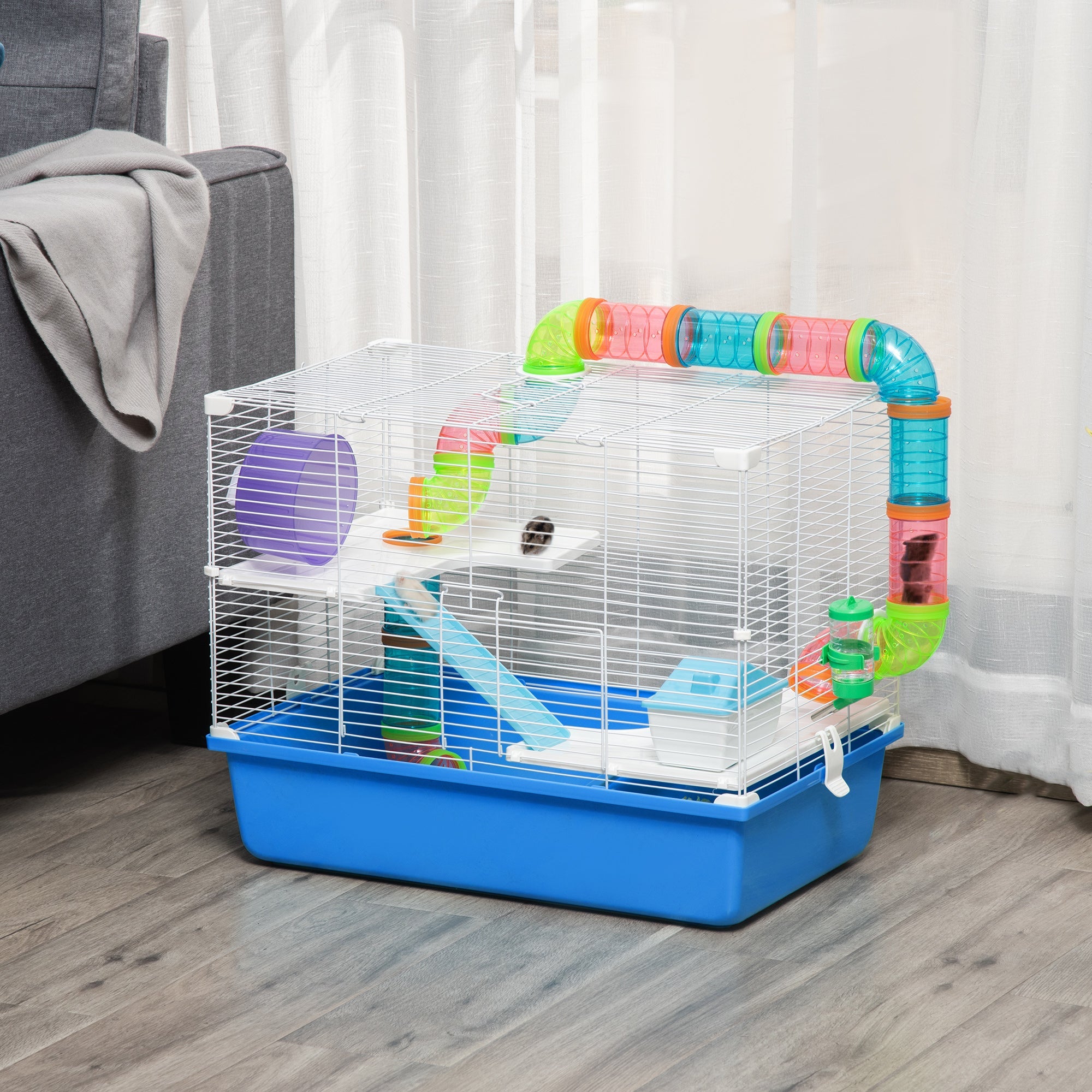 3-Tier Large Toy-Filled Steel Small Animal Cage, Includes Exercise Wheel, Water Bottle, Food Dish, Blue Hamster Cages   at Gallery Canada