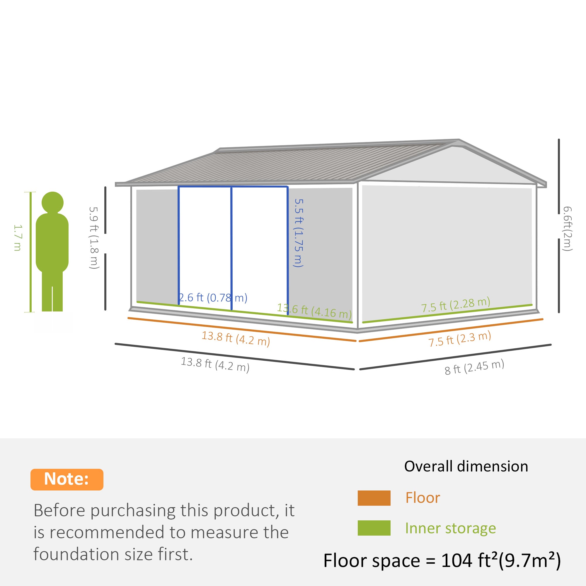 14' x 8' Galvanized Steel Storage Shed, Garden Shed with Lockable Doors, Air Vents for Backyard, Patio and Lawn, Grey Sheds at Gallery Canada