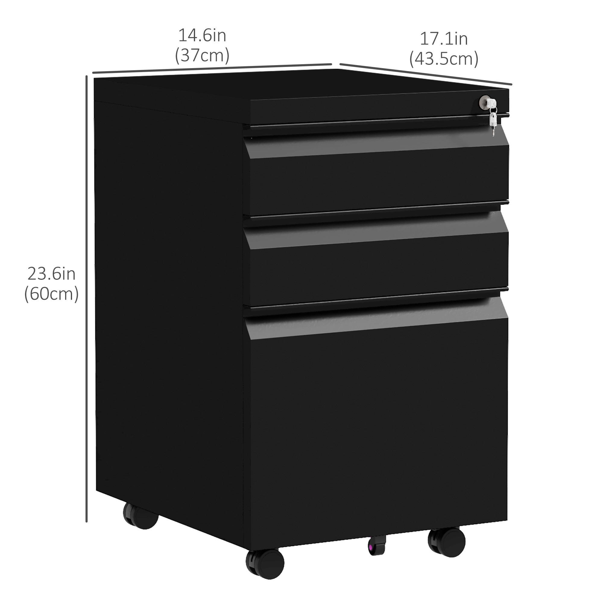 3 Drawer Vertical File Cabinet with Lock, Steel Filing Cabinet with Wheels and Hanging Bar for A4 Legal and Letter Size Files, Printer Stand with Pre-Assembled Body, Black Office Cabinets & Cupboards at Gallery Canada