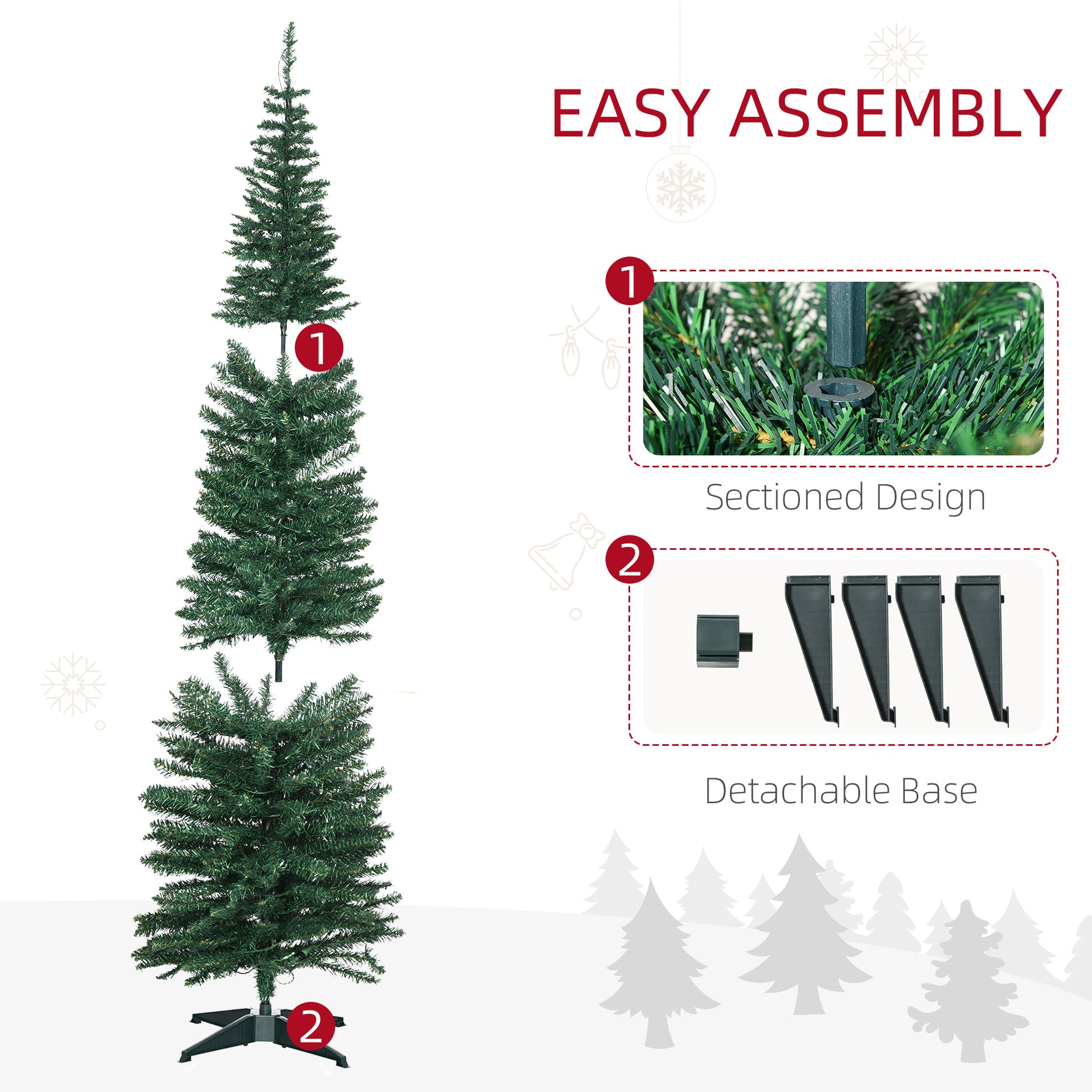 7' Pre Lit Artificial Pencil Christmas Trees, Xmas Tree with Realistic Branches and Warm White LED Lights, Green Pencil Christmas Trees   at Gallery Canada