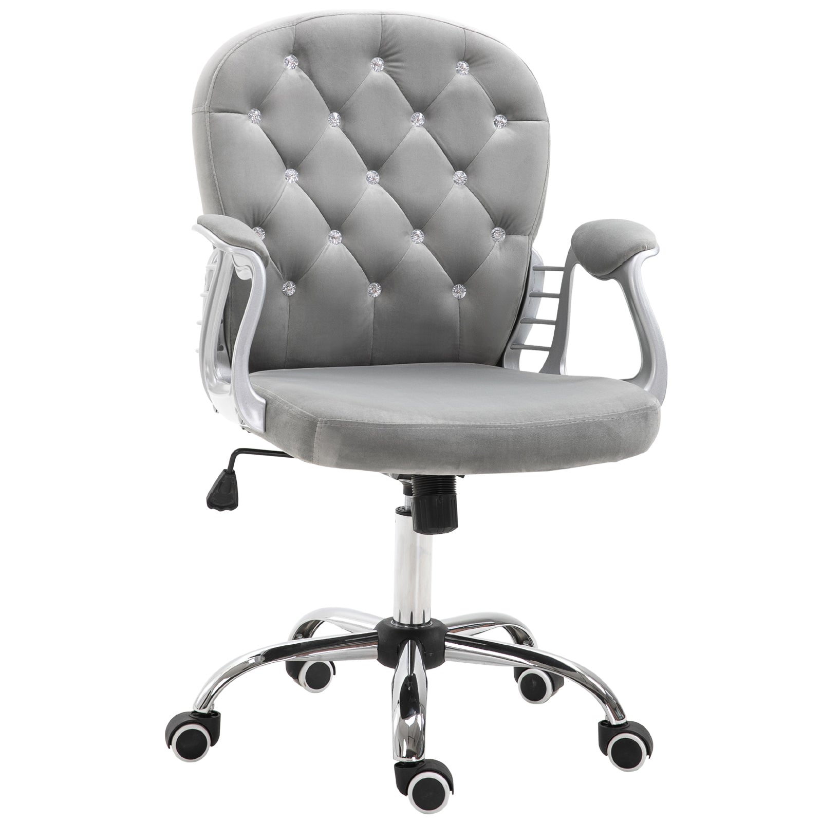 Velvet Vanity Office Chair, Button Tufted Swivel Chair with Adjustable Height, Padded Armrests and Tilt Function, Grey Task Chairs Grey  at Gallery Canada