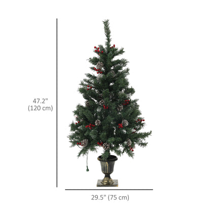 4FT Pre-Lit Decorated Christmas Tree with Red Berries and Pine Cones Snow Flocked Christmas Tree with LED Lights Green Pre Lit Christmas Trees   at Gallery Canada