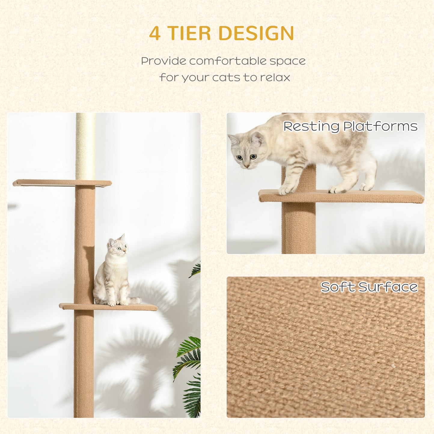 100" Floor To Ceiling Cat Tree w/ 3 Perches Activity Center for Kittens Cat Tower Furniture, Brown Floor to Ceiling Cat Trees at Gallery Canada