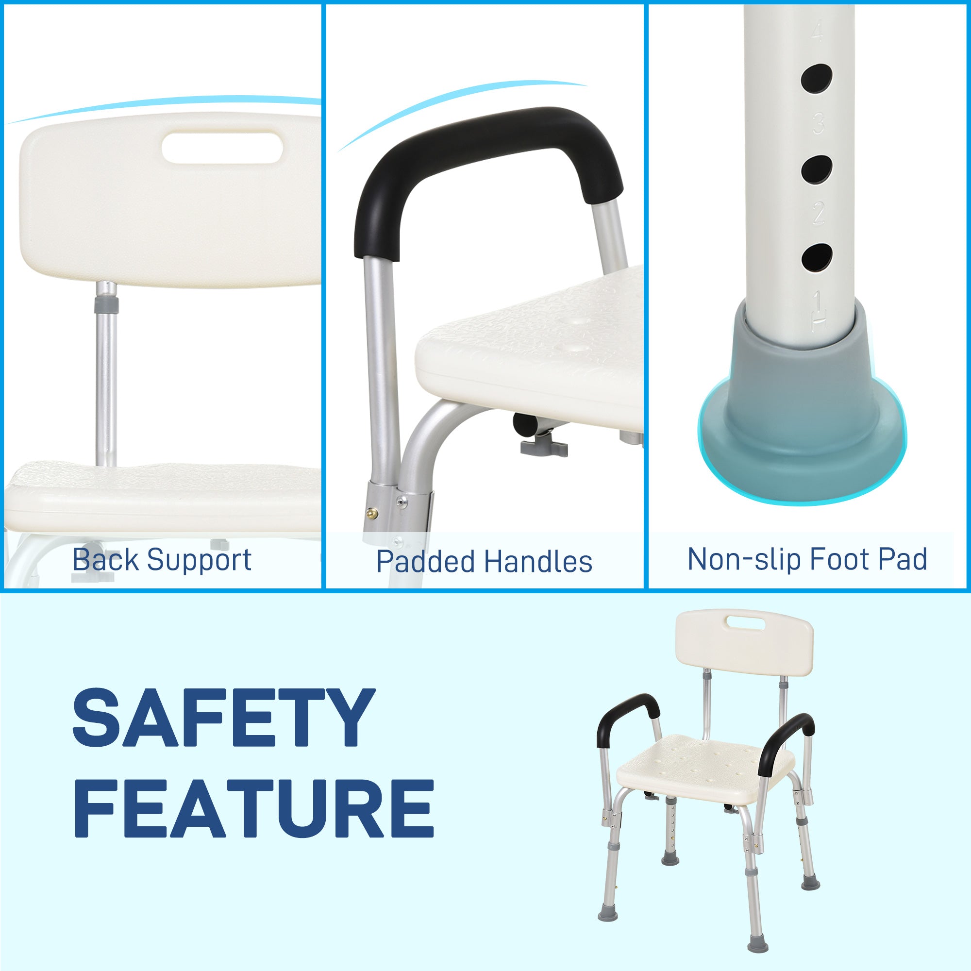 Adjustable Medical Shower Chair with Back, Bathtub Bench Bath Seat with Padded Arms, Non Slip Tub Safety for Disabled, Seniors, Elderly Bath Chairs at Gallery Canada