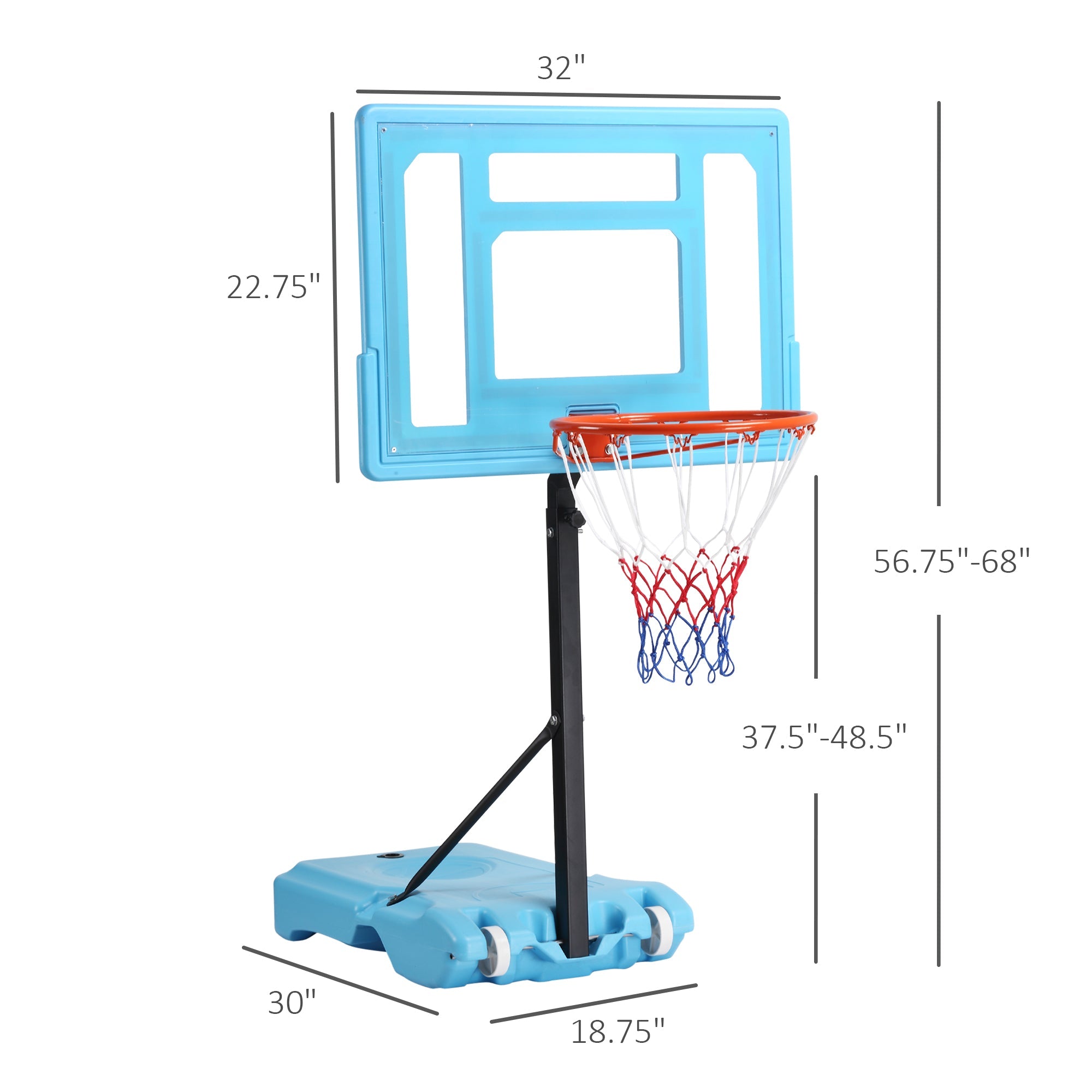 Adjustable Poolside Basketball Hoop Stand with Fillable Base, 36.5