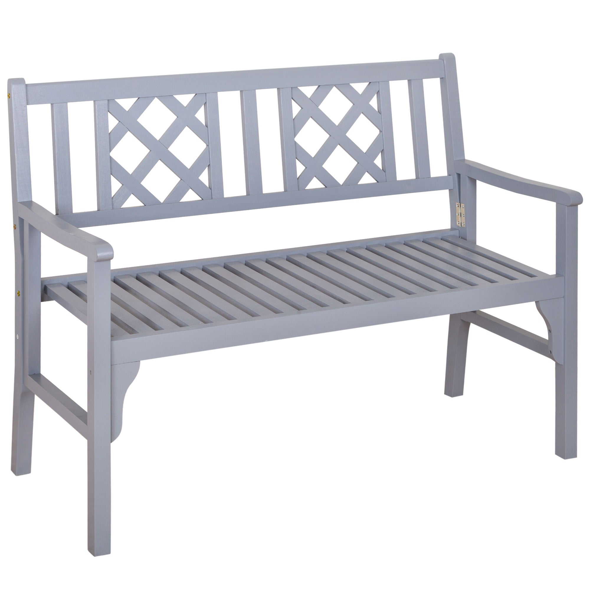 Foldable Garden Bench, 2-Seater Patio Wooden Bench, Loveseat Chair with Backrest and Armrest for Patio, Porch or Balcony, Grey Outdoor Benches Grey at Gallery Canada