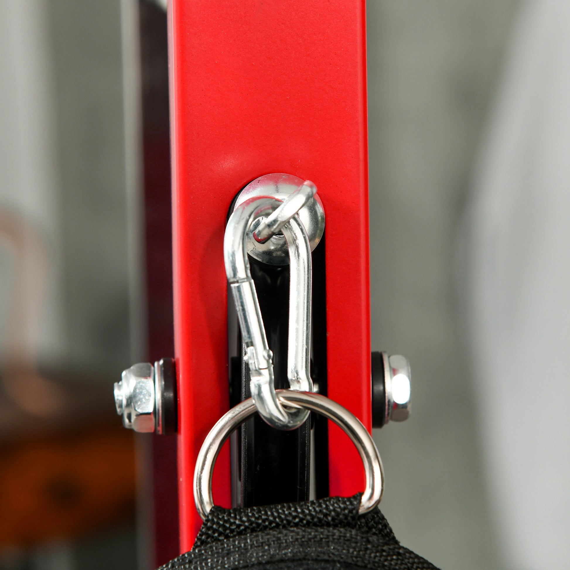 Lat Pull Down Machine, High / Low Pulley Machine with Adjustable Seat and Flip-Up Footplate, Red Power Towers   at Gallery Canada