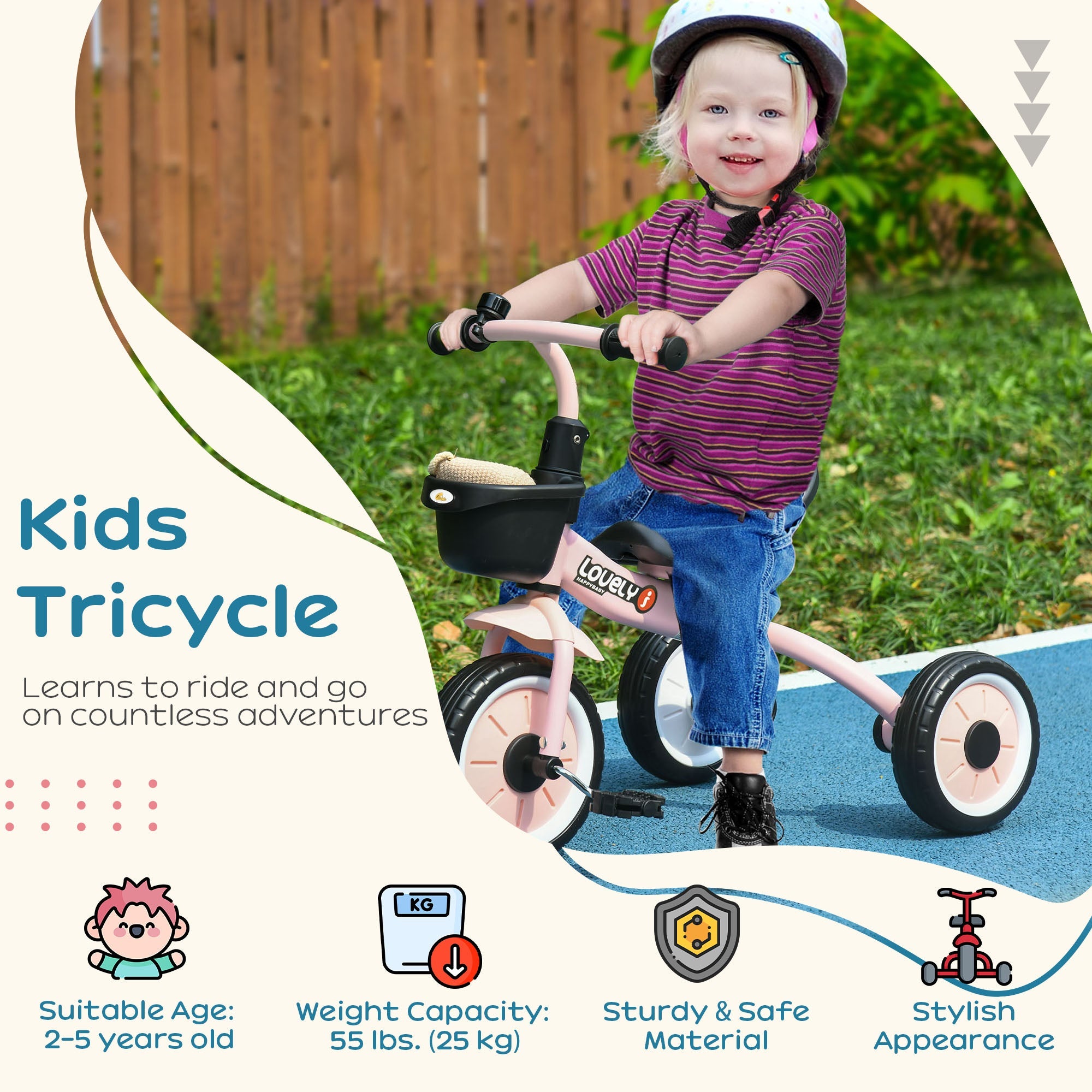 Tricycle for Toddler 2-5 Year Old Girls and Boys, Toddler Bike with Adjustable Seat, Basket, Bell, Pink Tricycles for Kids   at Gallery Canada