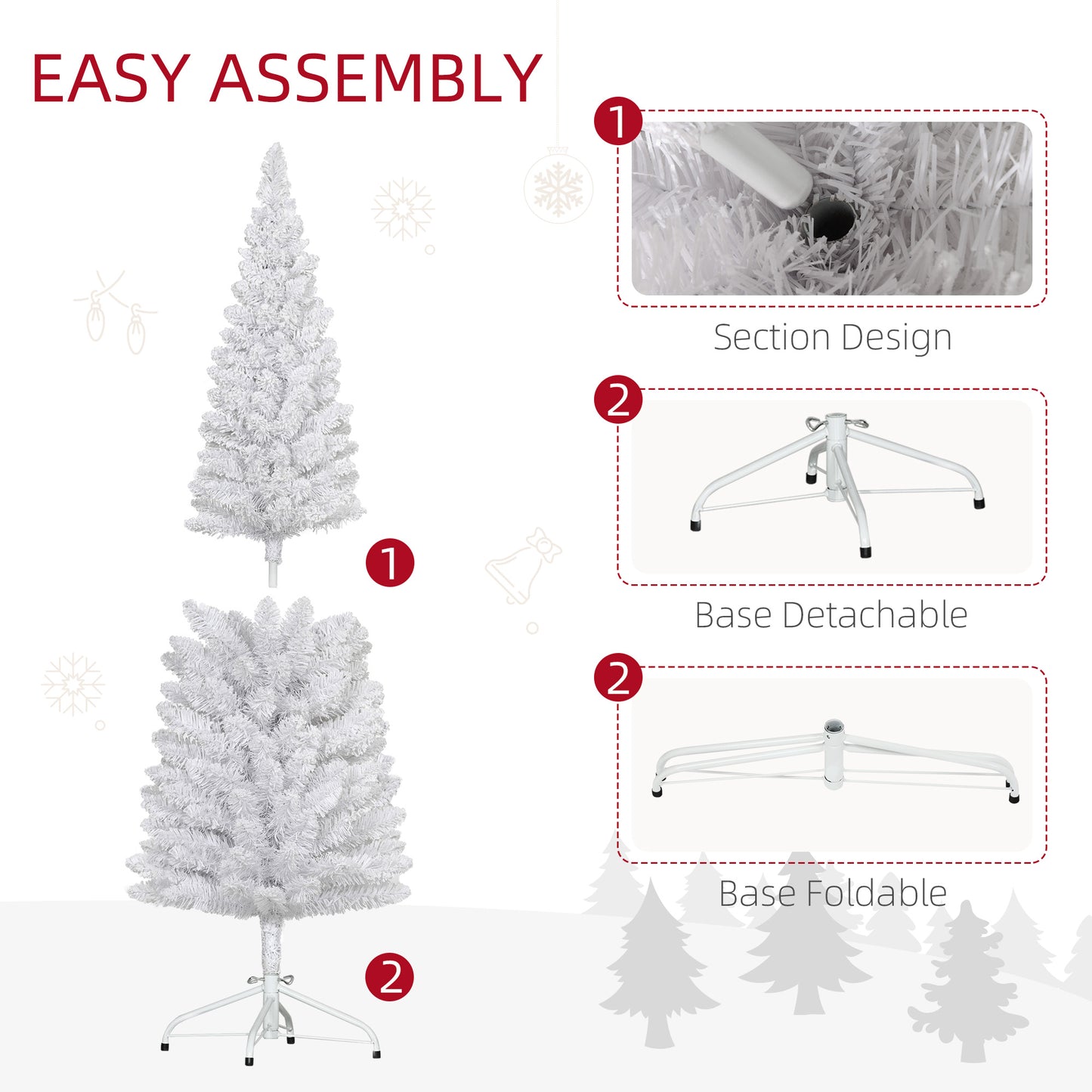 5ft White Christmas Tree, Flocked Pencil Christmas Tree with 246 Branch Tips and Metal Base for Home, Indoor, Holiday Pencil Christmas Trees   at Gallery Canada