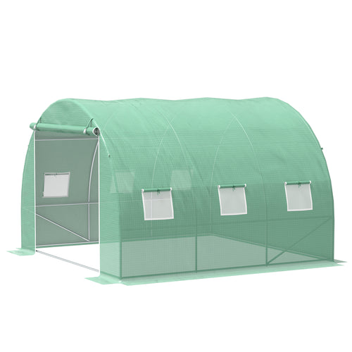 10' x 10' x 6.5' Walk-in Tunnel Greenhouse with High-Quality Transparent PE Cover, Zipper Doors, &; Windows