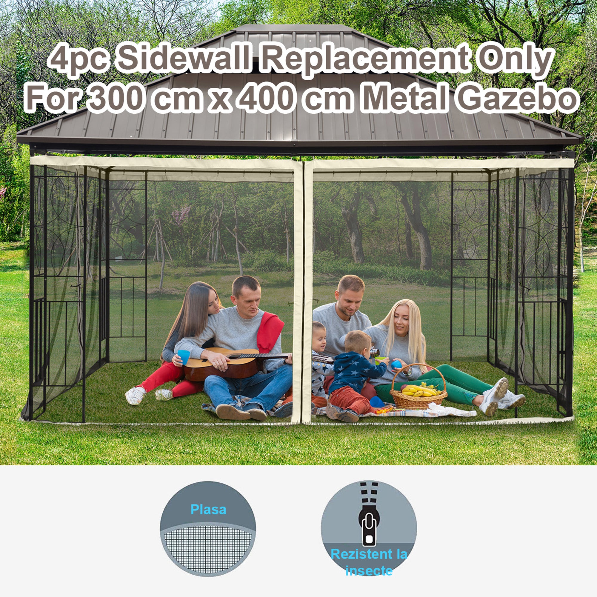Replacement Mosquito Netting for Gazebo 10' x 10' Black Screen Walls for Canopy with Zippers for Parties and Outdoor Activities, Cream White Gazebo Sidewalls at Gallery Canada