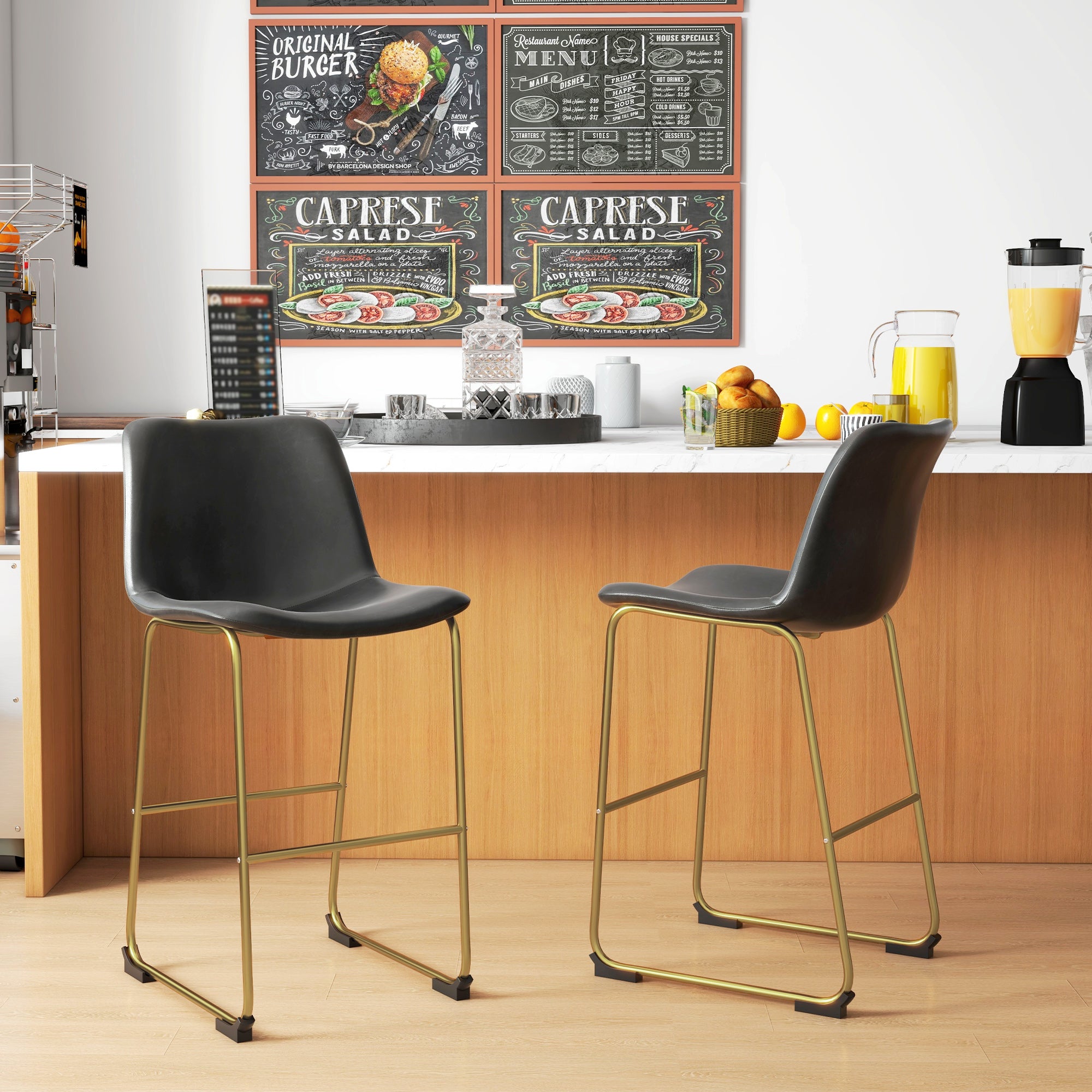 Bar Height Stools Set of 2, PU Leather Upholstered Stools for Kitchen Island, Modern Bar Chairs, Dark Grey Bar Stools   at Gallery Canada