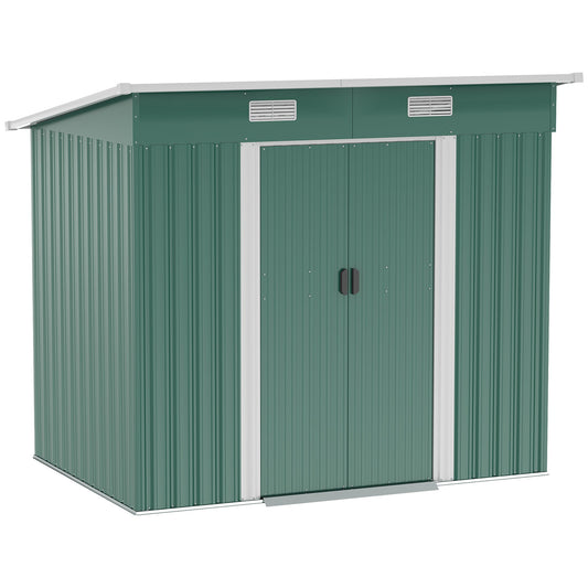 7'x 4' Metal Patio Storage Shed Garden Lockable Shed Tool Utility Storage Unit, Green Sheds Dark Green & White  at Gallery Canada