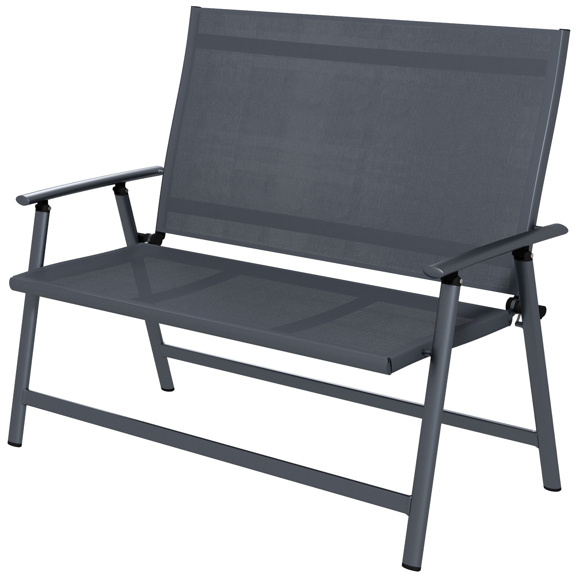 2-seater Folding Patio Camping Chair, Aluminum Frame Sports Chair with Armrest, Mesh Fabric Seat for Lawn Patio Chairs Grey at Gallery Canada