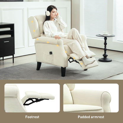 Push Back Recliner Chair, Vibration Massage Recliner for Living Room with Extendable Footrest, Remote, Pocket, Cream Sofas & Reclining Chairs at Gallery Canada