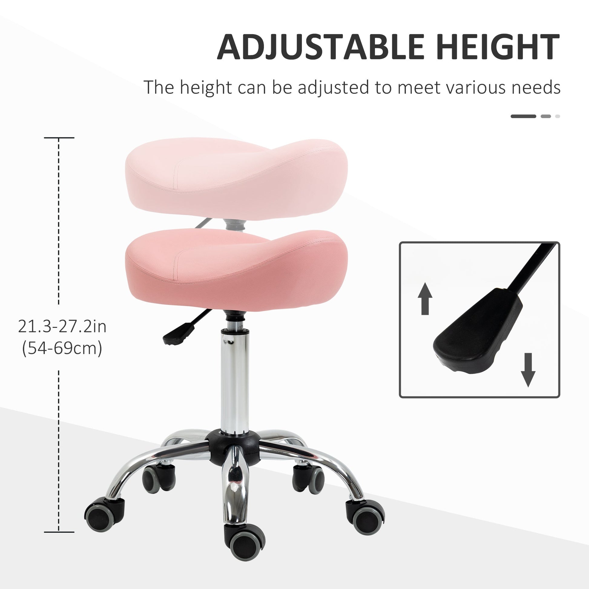 Saddle Stool, Height Adjustable Rolling Salon Chair with PU Leather for Massage, Spa, Clinic, Beauty and Tattoo, Pink Salon Stools   at Gallery Canada